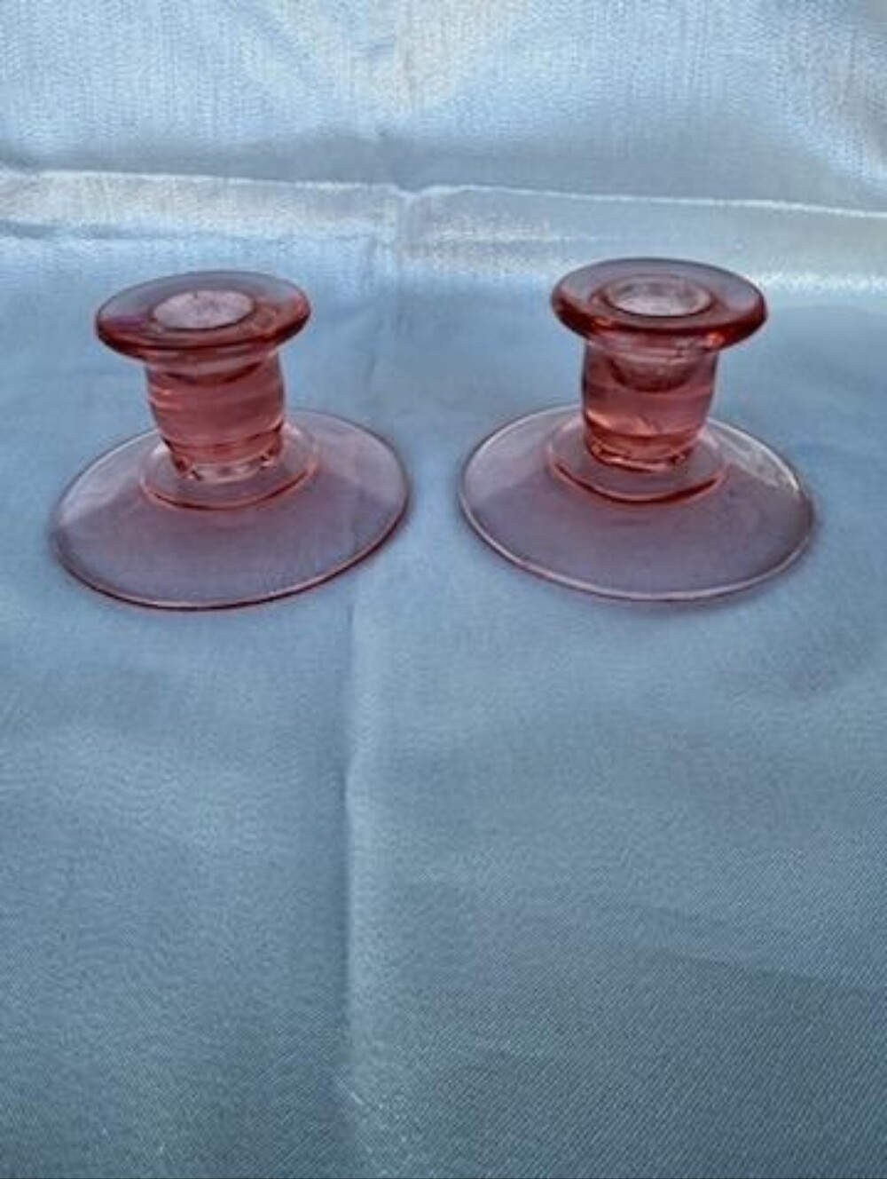 Pink Glass Candlestick Holders - Elegant Home Accent Pair